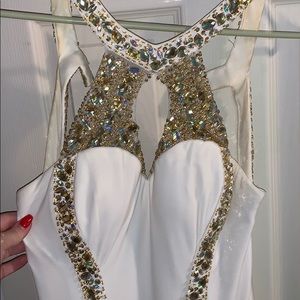 White / gold prom gown
